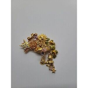 Vintage Kirks Folly Sun Face Star Garden Fairy Brooch Enamel Flowers Ladybugs AB